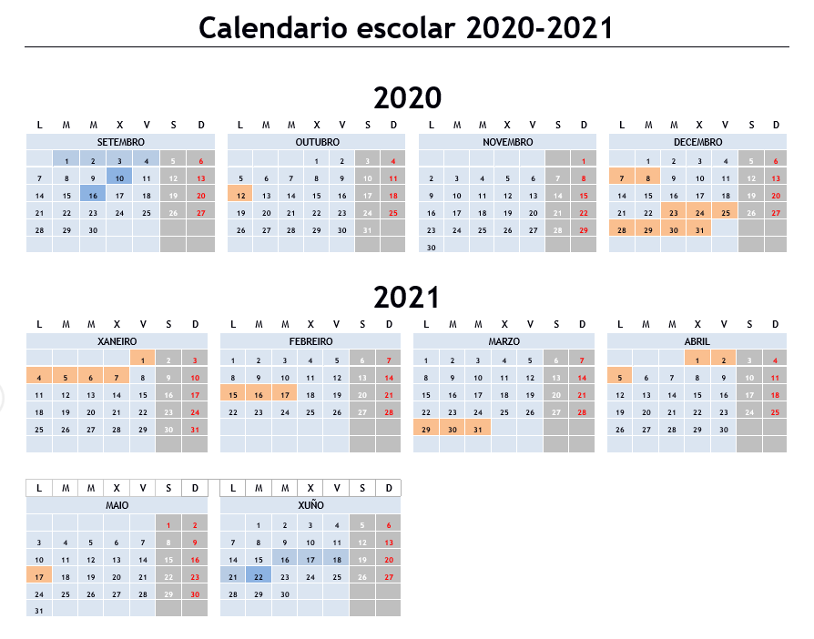 Calendario curso 2020-2021